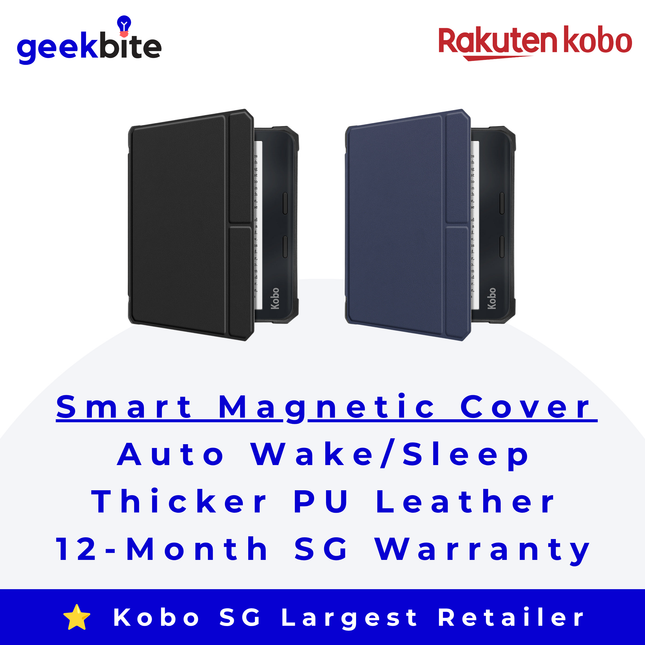Smart Magnetic Cover for Kobo Libra Colour in Black and Blue, 12-month SG warranty