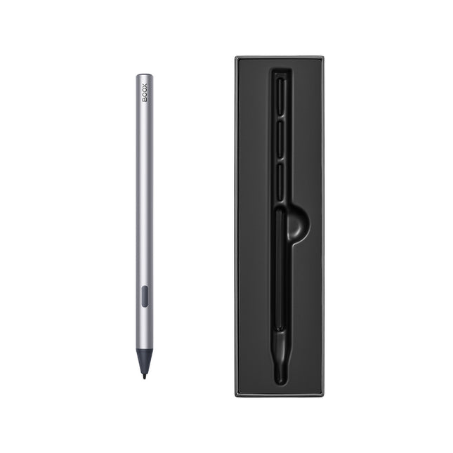 Onyx Boox InkSense Plus stylus beside its black holder case
