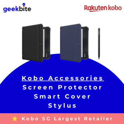 GeekBite smart covers for Kobo Libra Colour in black and blue, with a stylus beside them