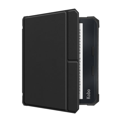 Black smart cover on a Kobo Libra Colour with the side page-turn buttons visible