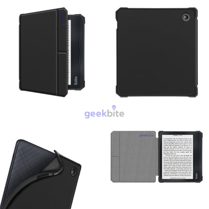 Black smart cover for Kobo Libra Colour from the front, back, flexible corner and open views